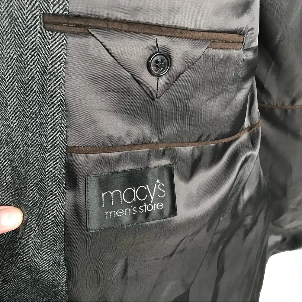 Ralph Lauren Mens Blazer 44R 100%‎ Wool Charcoal Gray Herringbone Macy's Store